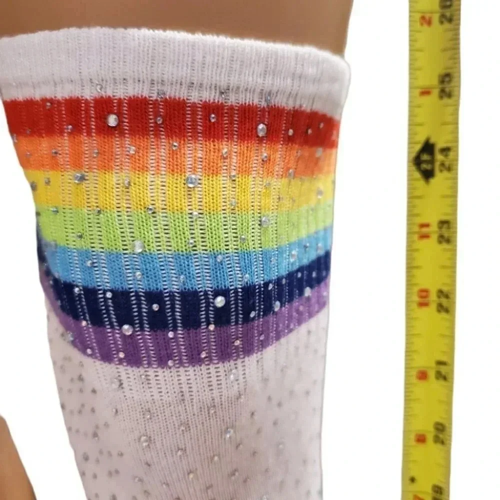 Black Knee High Rainbow Rhinestone Stocking